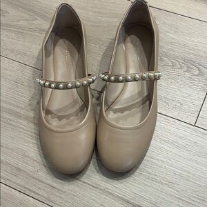 Elegant nude Mary Jane Flats with Pearl Strap